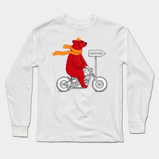 Red adventure bear on a motorcycle Long Sleeve T-Shirt